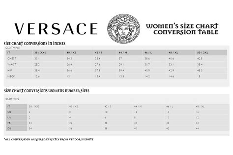 versace women's underwear size guide|versace weight chart.